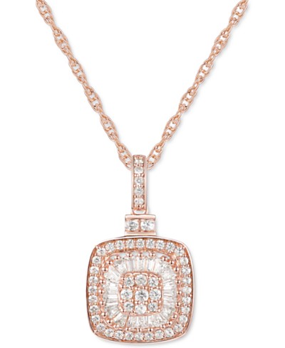 Macy's Diamond Coin Pendant Necklace (1/4 ct. t.w.) in Sterling Silver &  18k Gold-Plate, 18 + 2 extender - Macy's