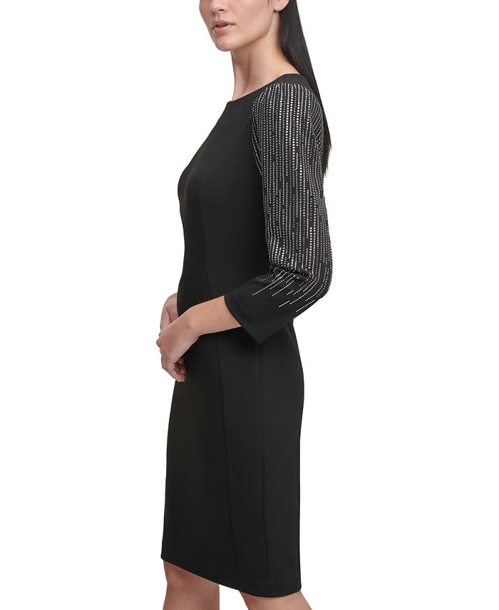 Calvin Klein Women's Bling Puff Sleeve Sheath Dress Black Size 2