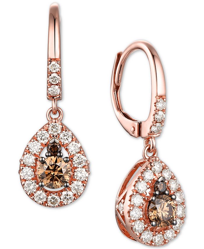 Le Vian Creme Brulee® Chocolate Diamond® (1/2 ct. t.w.) & Nude Diamond™  (5/8 ct. t.w.) Teardrop Drop Earrings in 14k Rose Gold - Macy's