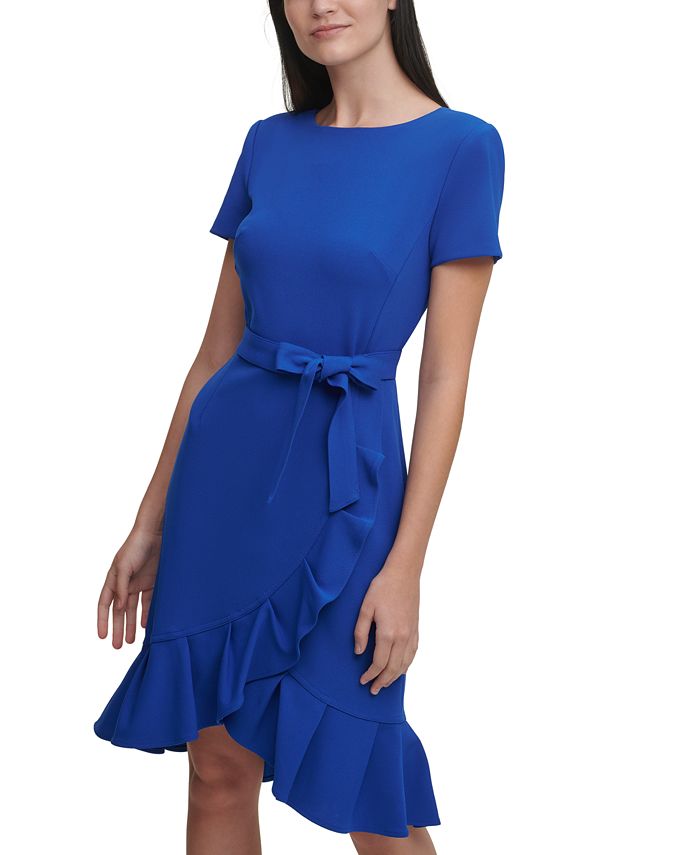 Calvin Klein Ruffled Tulip-Hem Crepe Dress & Reviews - Dresses - Women ...