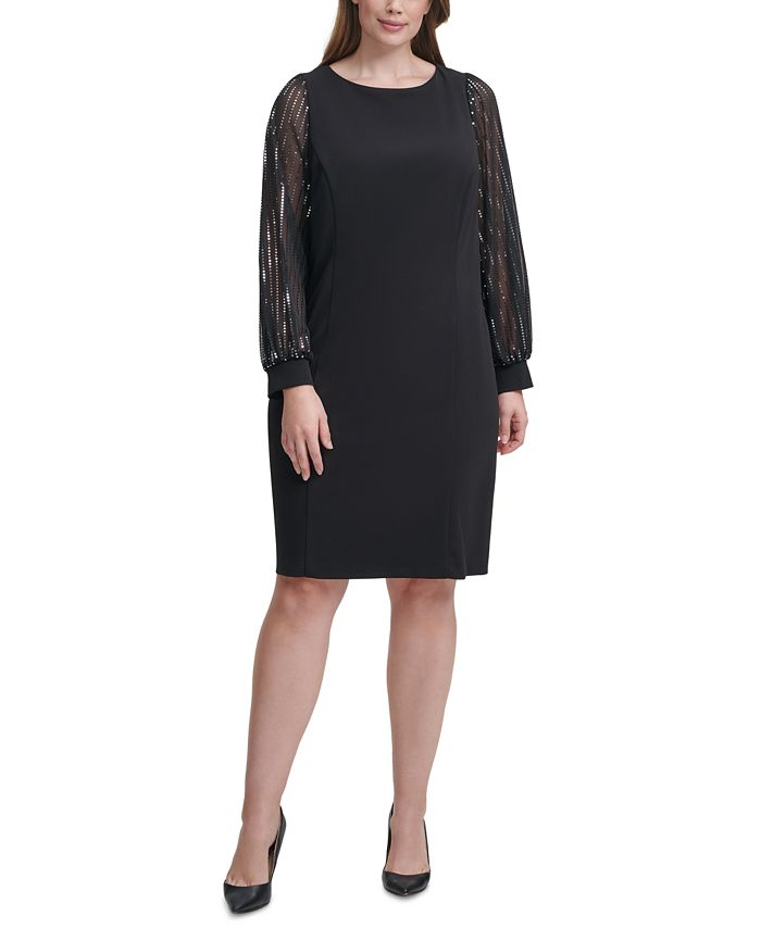 Jessica Howard Plus Size Chiffon-Sleeve Sheath Dress - Macy's
