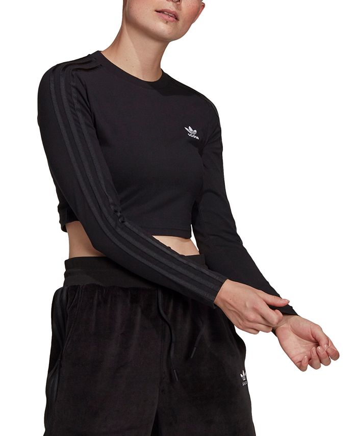 adidas Women's 3-Stripe Cropped Long-Sleeve Shirt - Macy's