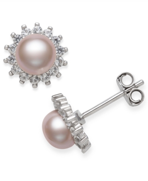 image of Giani Bernini Cultured Freshwater Pearl (6-7mm) & Cubic Zirconia Stud Earrings in Sterling Silver, Created for Macy-s