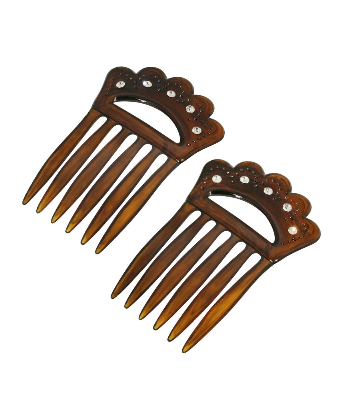 Women's Plastic with Clear Crystal Double Hair Comb - Brown