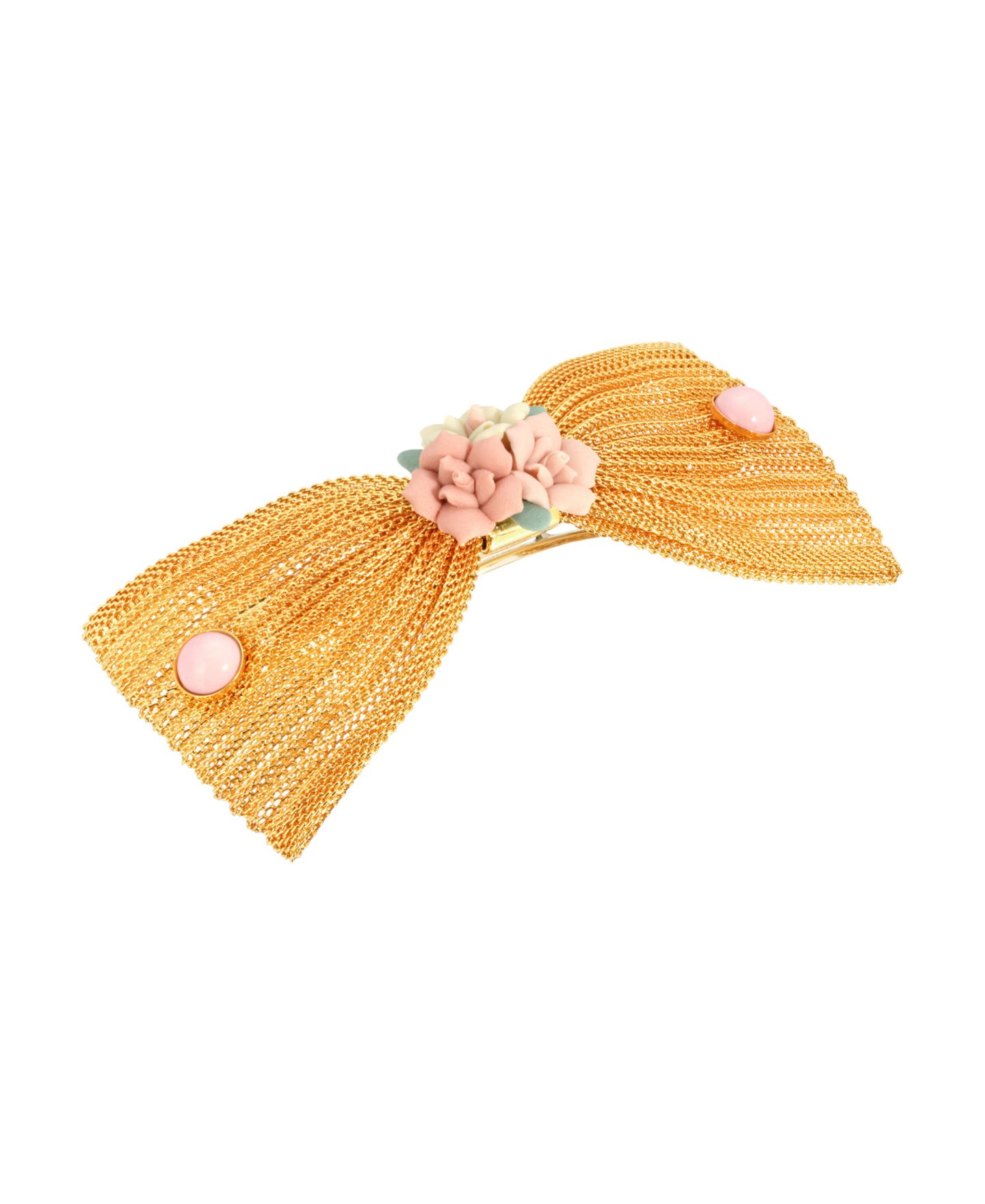 Женская заколка 2028 Gold-Tone Porcelain Flower Mesh Bow Hair Barrette, цвет: Розовый — фото 1