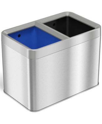 20 Liter / 5.3 Gallon Dual Compartment Stainless Steel Open Top Kitchen Trash Can & Recycle Bin Combo