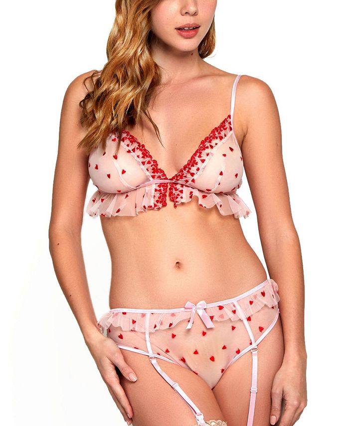iCollection Women's A Thousand Hearts Ruffle Sheer Lingerie Set