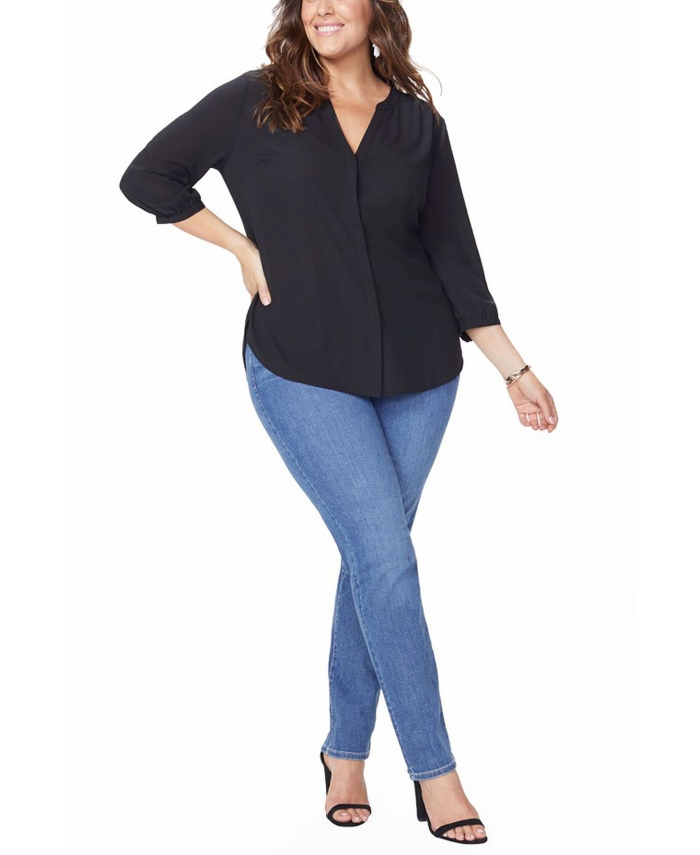 Женская блузка NYDJ Plus Size Pintuck Blouse, цвет: Чёрный — фото 4