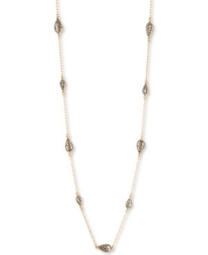 image of Lucky Brand Gold-Tone Pave Charm Station Necklace, 35-1/2