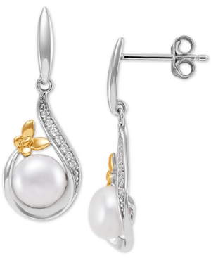 image of Giani Bernini Cultured Freshwater Pearl (7mm) & Cubic Zirconia Butterfly Drop Earrings, Created for Macy-s