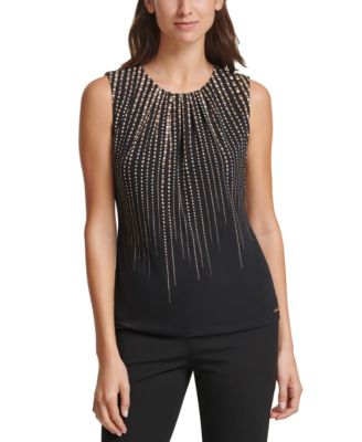 Calvin Klein - Dot-Print Pleat-Neck Top