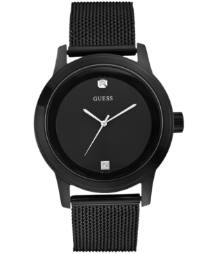 Guess Men's Diamond Accent Black Ion-Plated Stainless Steel Mesh Bracelet Watch 45mm U0297G1