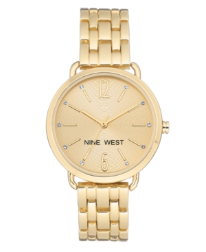 image of Nine West Women-s Crystal Accented Gold-Tone Bracelet Watch, 36mm