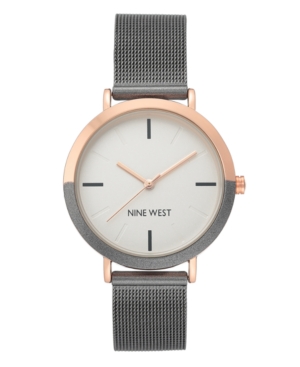 image of Nine West Women-s Rose Gold-Tone and Grey Mesh Bracelet Watch, 36mm