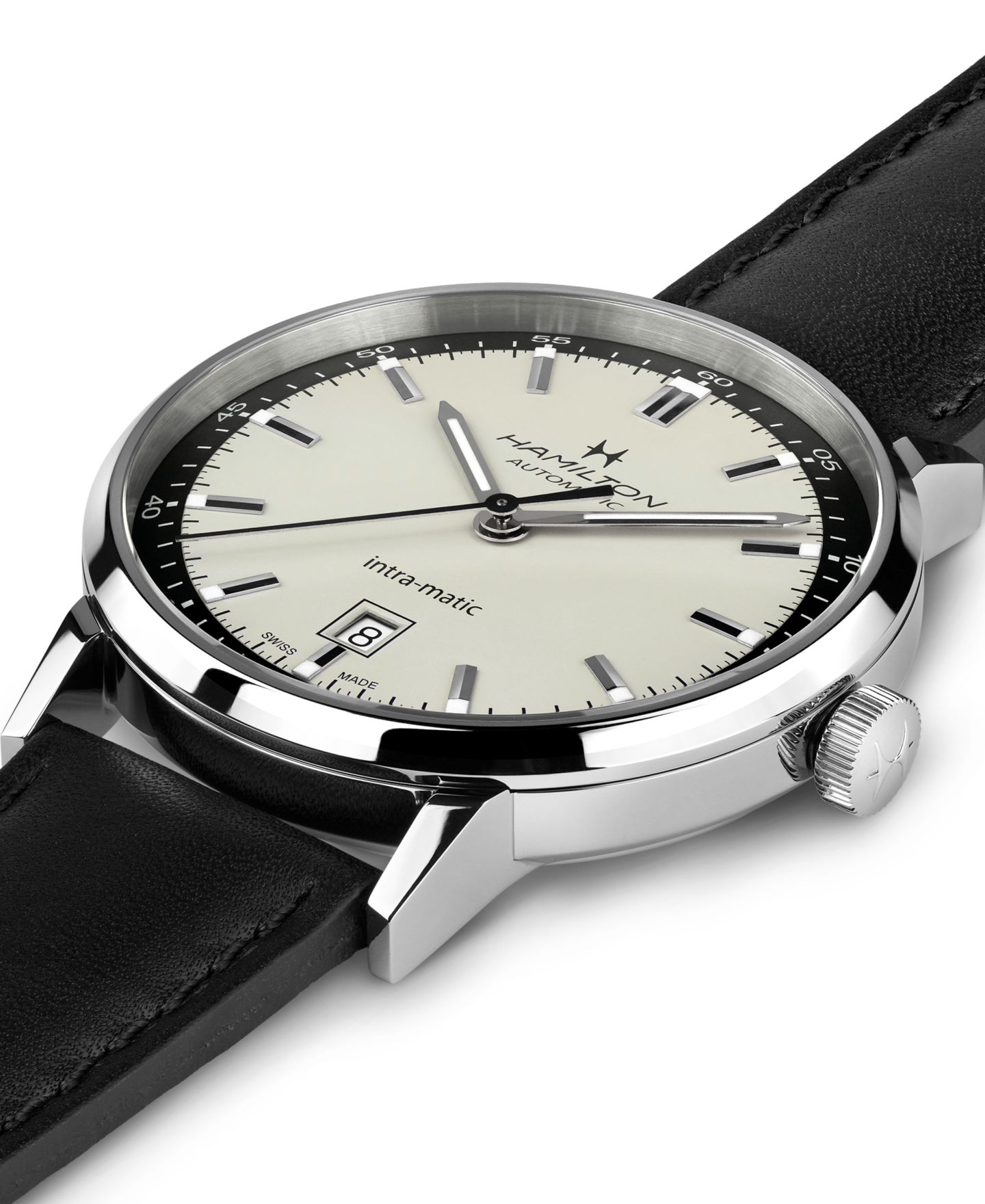 Мужские часы Hamilton Swiss Automatic Intra-Matic Black Leather Strap Watch 40mm — фото 2