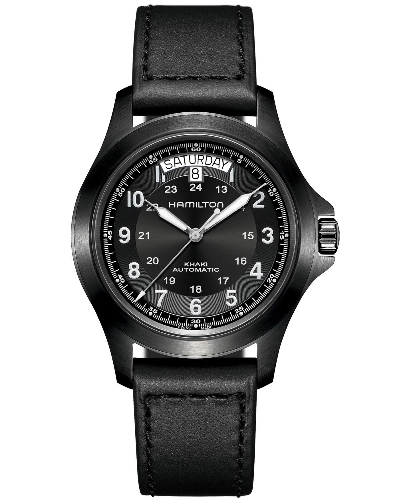 Мужские часы Hamilton Swiss Automatic Khaki Field King Black Leather Strap Watch 40mm — фото 1