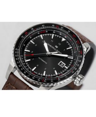 Men's Swiss Automatic Khaki Aviation Converter Brown Leather Strap Watch 42mm