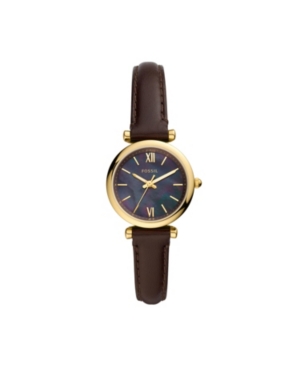image of Fossil Women-s Carlie Mini Gold-Tone Brown Leather Strap Watch 28mm