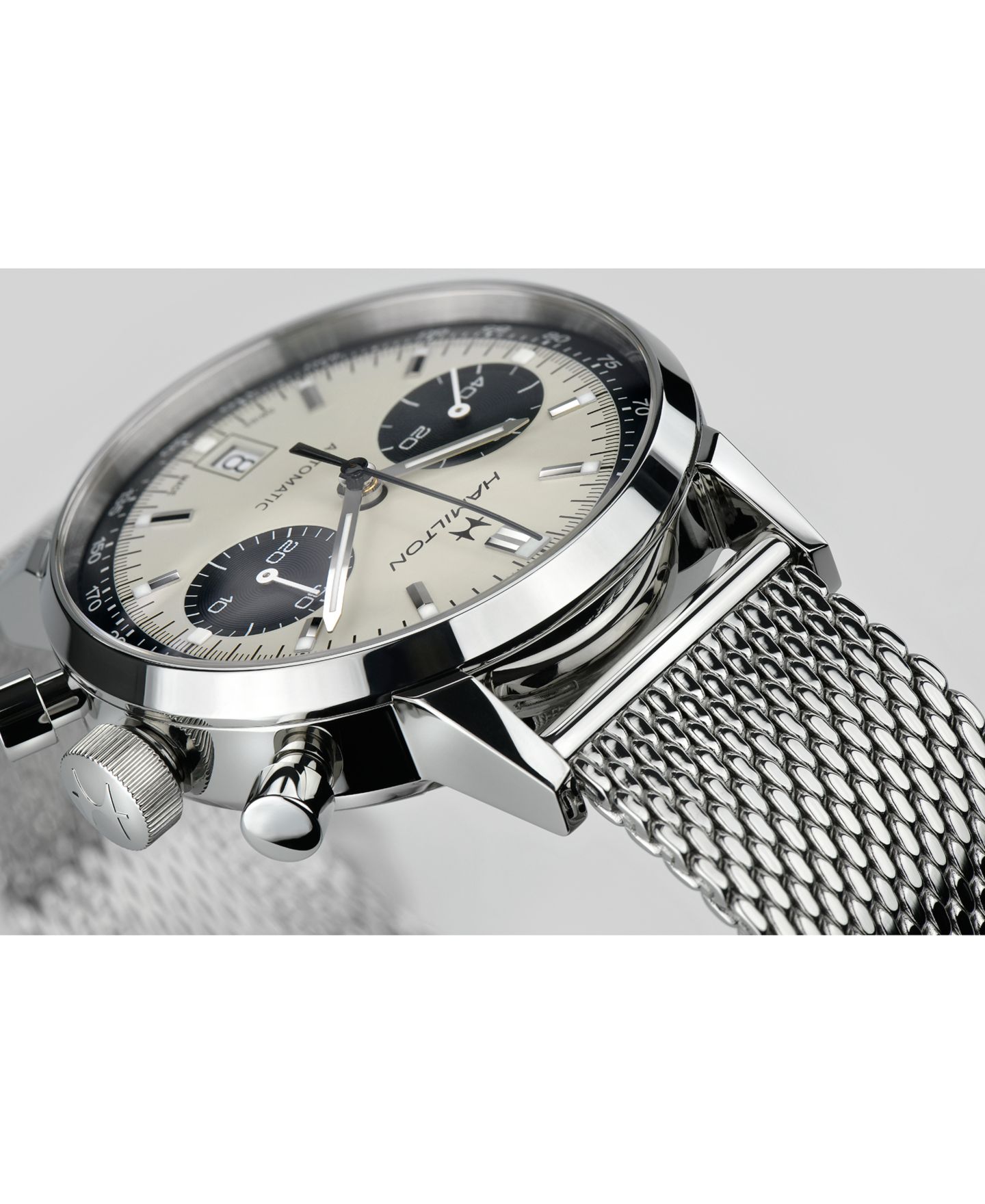 Мужские часы Hamilton Swiss Automatic Chronograph Intra-Matic Stainless Steel Mesh Bracelet Watch 40mm — фото 4