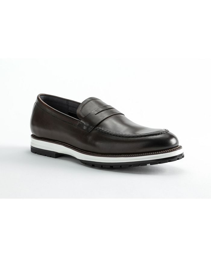 New Handmade Men's Black White Leather Penny Loafer Dress Shoes