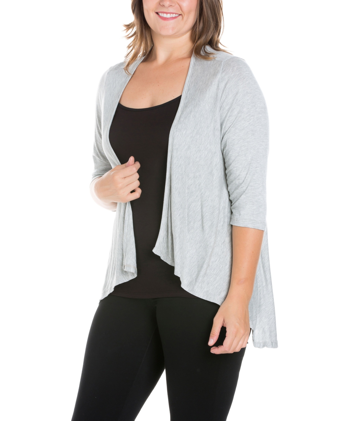 24seven Comfort Apparel Plus Size Elbow Length Sleeve Open Cardigan