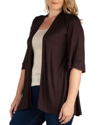 Plus Size Elbow Length Open Front Cardigan Sweater