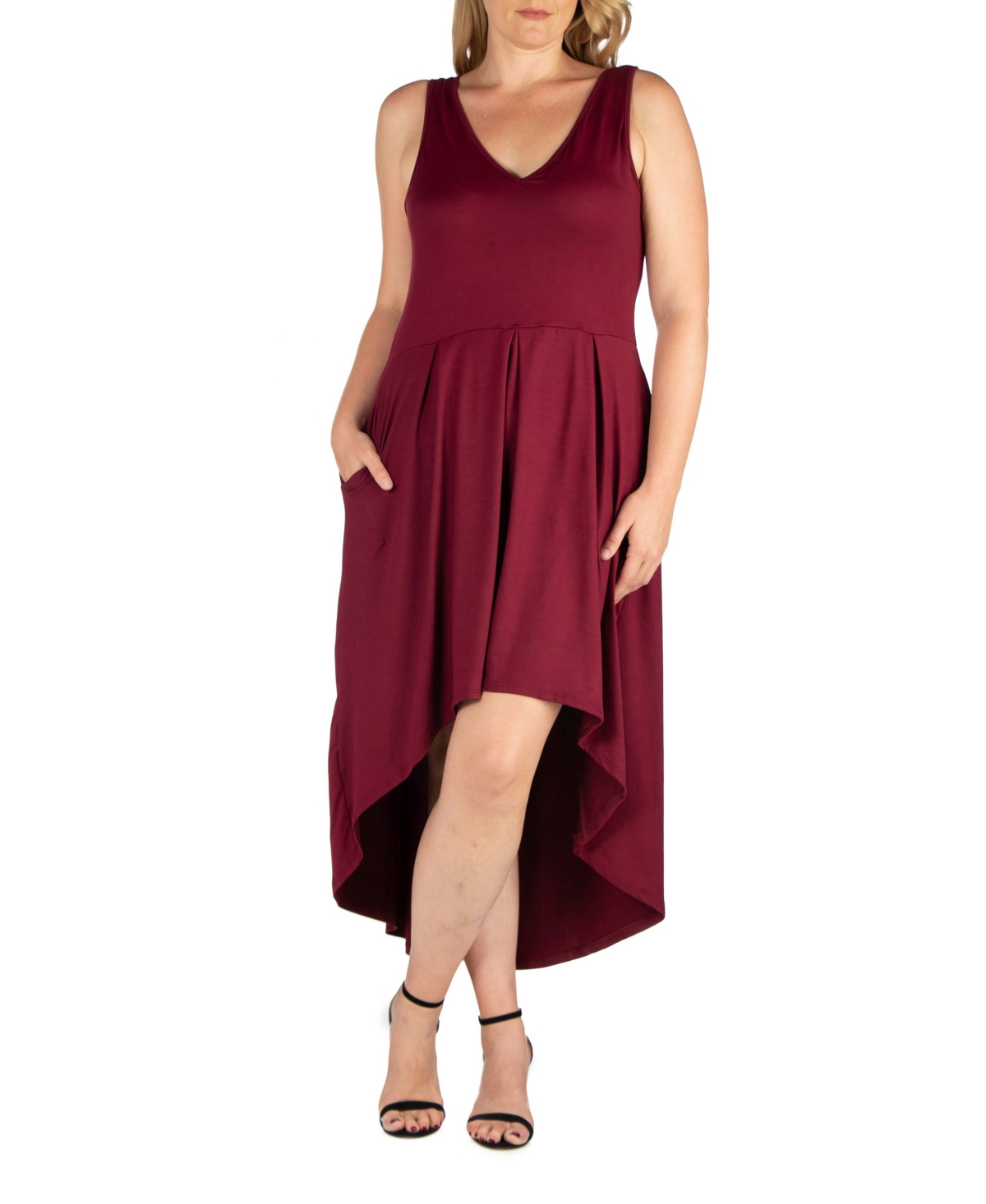 Women's Plus Size High Low Party Dress - Burgundy