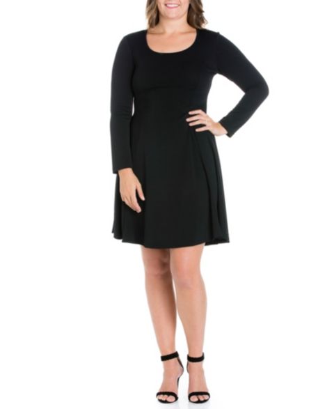 Женское платье 24seven Comfort Apparel Plus Size Fit and Flare Skater, цвет: Чёрный