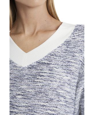 Vince Camuto Long Sleeve Slub Terry Rib V-Neck Top - Macy's