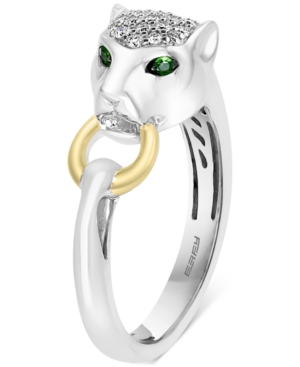 image of Effy Diamond (1/5 ct. t.w.) & Tsavorite Accent Panther Statement Ring in Sterling Silver & 18k Gold-Plate