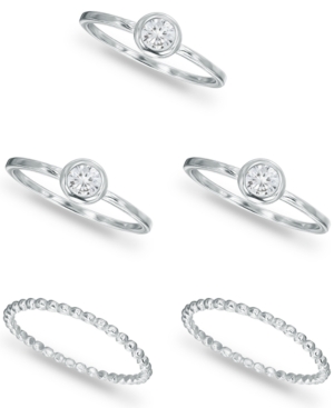 image of Giani Bernini 5-Pc. Set Cubic Zirconia Bezel Cluster & Beaded Stack Rings in Sterling Silver, Created for Macy-s