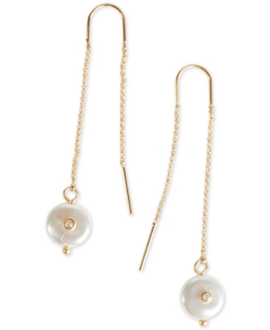 image of Lucky Brand Gold-Tone Pave & Imitation Pearl Chain Threader Earrings