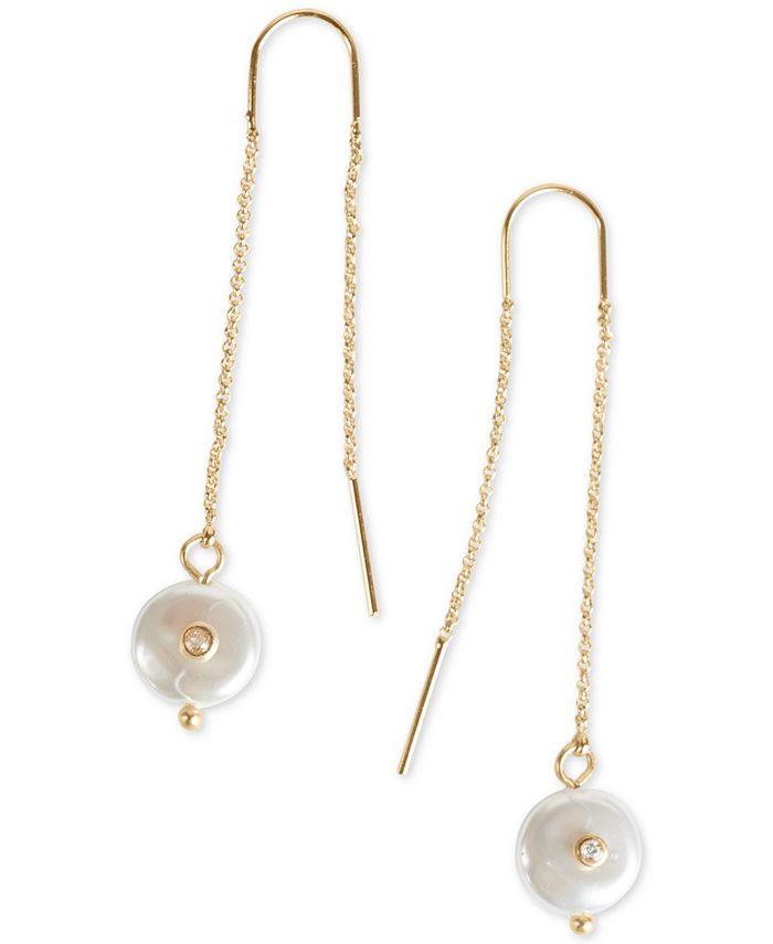 Lucky Brand Gold-Tone Pavé & Imitation Pearl Chain Threader Earrings ...