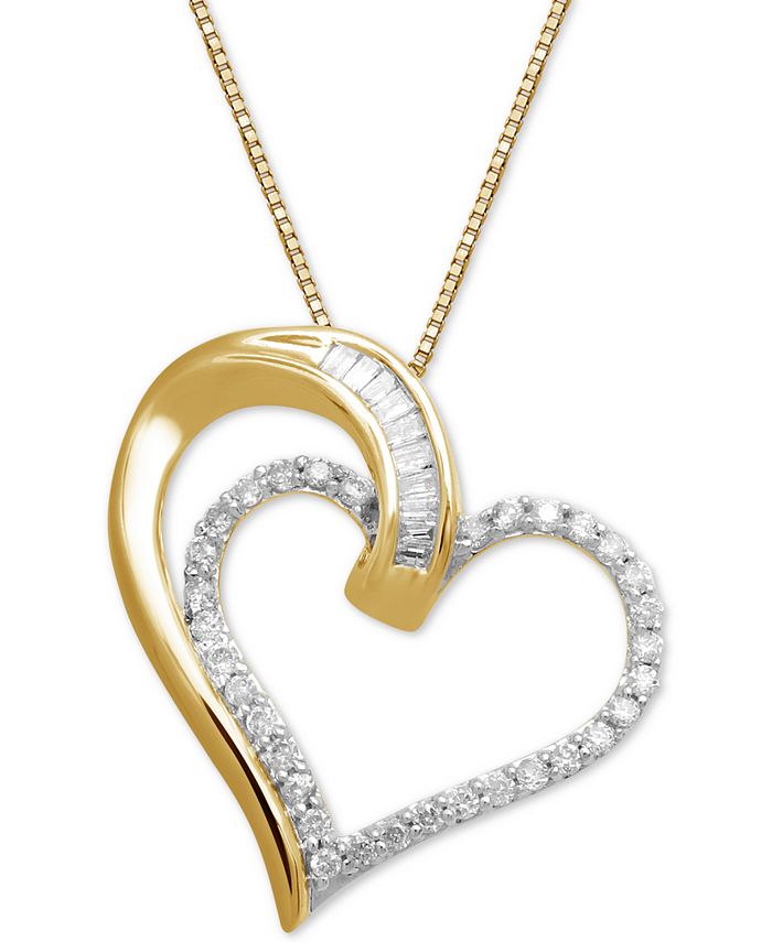 Macy's - Diamond Double Heart Pendant Necklace (1/4 ct. t.w.) in 10k Gold, 16" + 2" extender