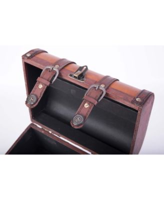 Decorative Wood Leather Treasure Box - Large Trunk