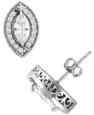 image of Giani Bernini Cubic Zirconia Marquise Halo Stud Earrings in Sterling Silver, Created for Macy-s