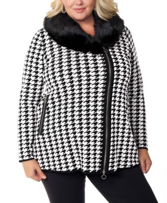 plus size sweater coat with fur collar