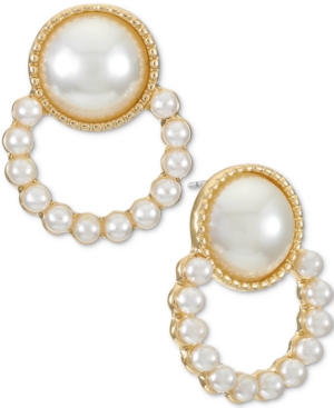 image of Alfani Gold-Tone Imitation Pearl Doorknocker Drop Earrings, Created for Macy-s