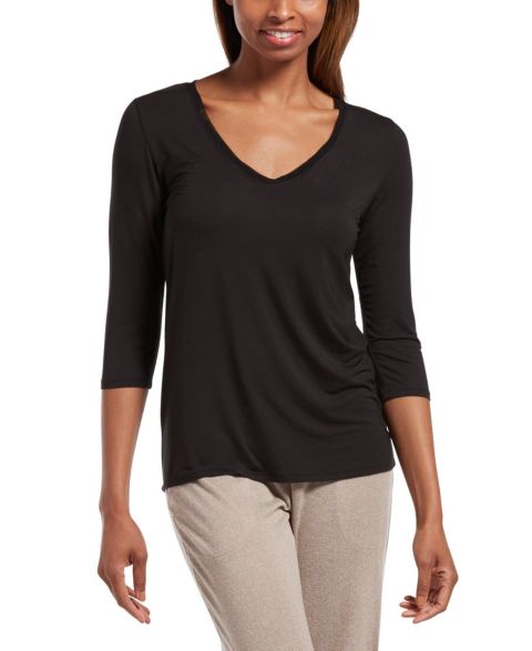 Женская футболка Hue Sleepwell Solid 3/4 V-Neck T-Shirt with Temperature Regulating Technology, цвет: Чёрный
