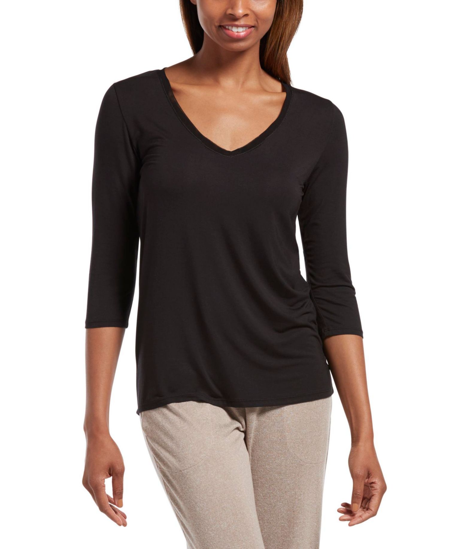 Women's Sleepwell Solid 3/4 V-Neck T-Shirt with Temperature Regulating Technology