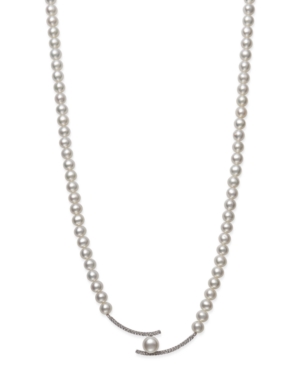 image of White Cultured Freshwater Pearl 5-8mm and Cubic Zirconia Accent Necklace in Sterling Silver, 18