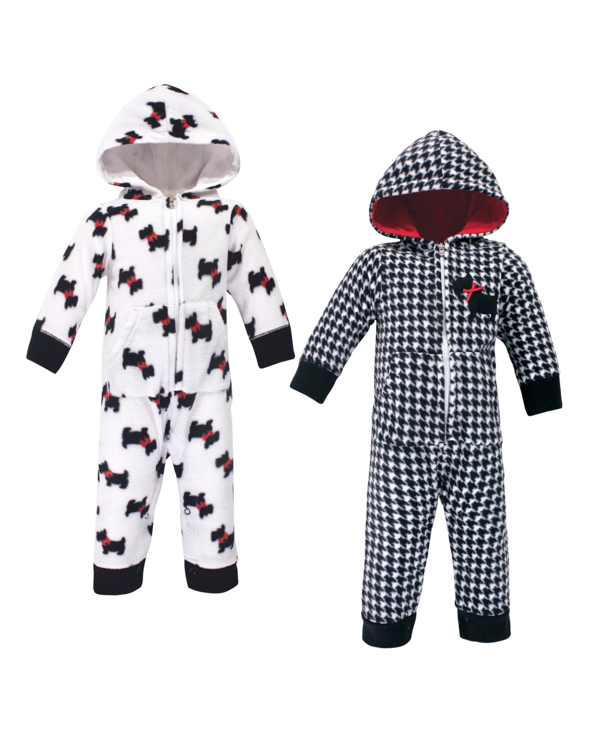 Hudson Baby Baby Girls Fleece Jumpsuits, Coveralls, and Playsuits 2pk,- Scottie dog