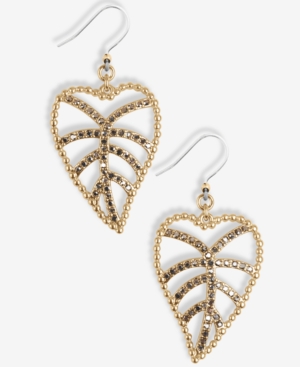 image of Lucky Brand Gold-Tone Pave Open Leaf Drop Earrings