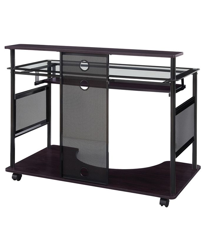 OSP Home Furnishings Vision Glass MultiMedia Home Office Rolling Desk