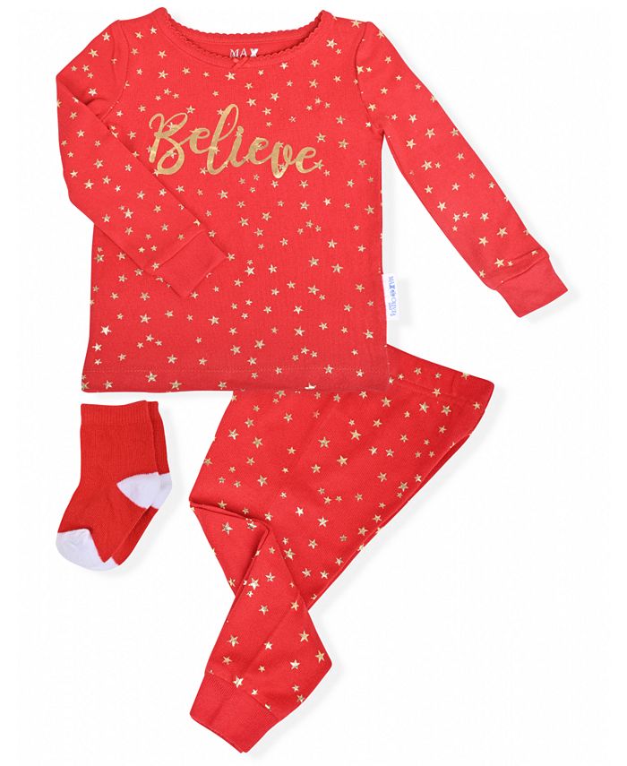Max Olivia Baby Girls 2 Piece Holiday Star Pajama Sock Set Macy s