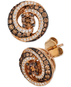 image of Le Vian Chocolate Diamond & Vanilla Diamond Swirl Stud Earrings (7/8 ct. t.w.) in 14k Rose Gold
