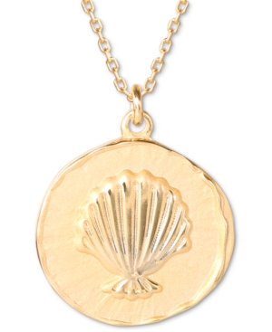 Disney The Little Mermaid Shell Medallion 18" Pendant Necklace In 18k Gold-plated Sterling Silver In Gold Over Silver