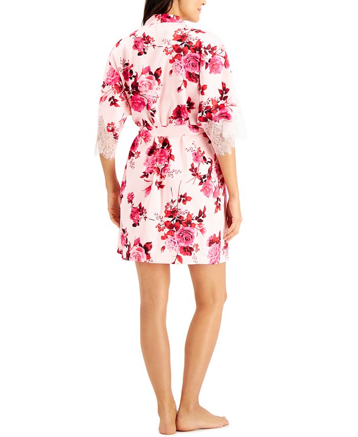 INC International Concepts LaceTrim FloralPrint Wrap Robe, Created