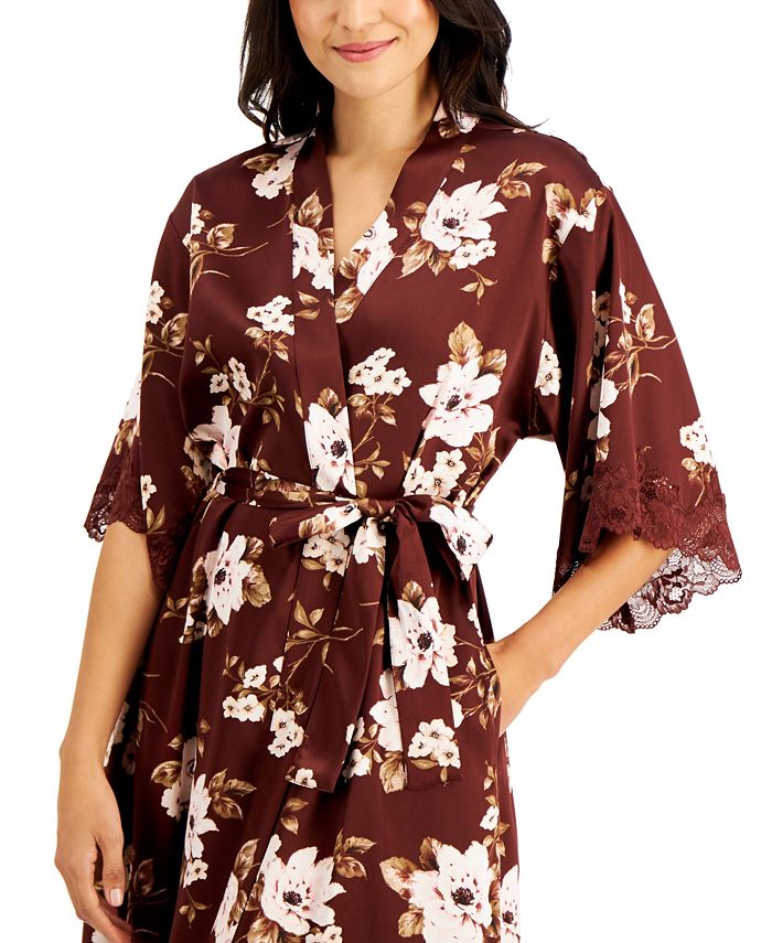 INC International Concepts Lace-Trim Floral-Print Long Wrap Robe ...