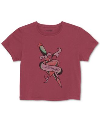 Ed Hardy - Cotton Cropped Heart-Graphic T-Shirt